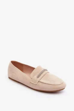 Clearance Boto Mokasyny Damskie Z Ekozamszu Beżowe Ladite
