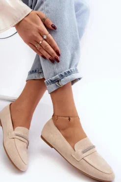 Clearance Boto Mokasyny Damskie Z Ekozamszu Beżowe Ladite