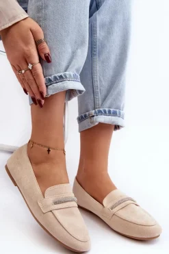 Clearance Boto Mokasyny Damskie Z Ekozamszu Beżowe Ladite