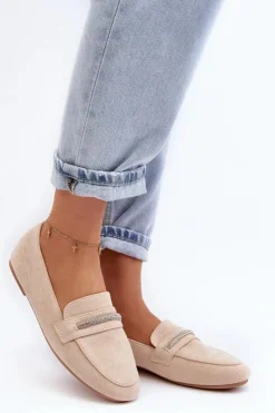 Clearance Boto Mokasyny Damskie Z Ekozamszu Beżowe Ladite