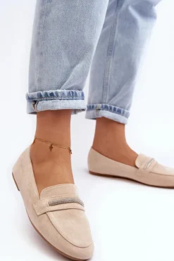 Clearance Boto Mokasyny Damskie Z Ekozamszu Beżowe Ladite