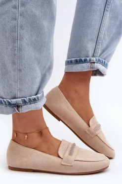 Clearance Boto Mokasyny Damskie Z Ekozamszu Beżowe Ladite