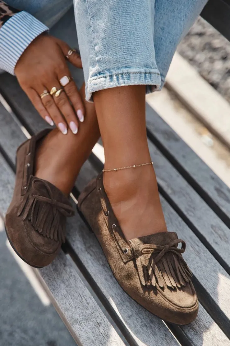 Damskie Boto Mokasyny Damskie Z Frędzlami I Kokardką Ciemnozielone Olivianne