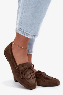 Damskie Boto Mokasyny Damskie Z Frędzlami I Kokardką Ciemnozielone Olivianne