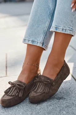 Damskie Boto Mokasyny Damskie Z Frędzlami I Kokardką Ciemnozielone Olivianne