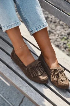 Damskie Boto Mokasyny Damskie Z Frędzlami I Kokardką Ciemnozielone Olivianne