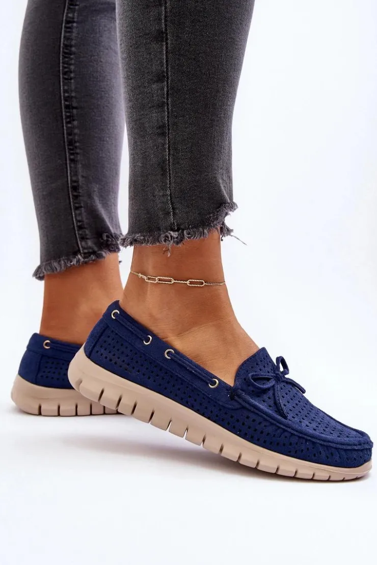 Buty damskie Vinceza Loafersy Damskie|Mokasyny Na Platformie*Mokasyny Damskie Z Kokardą Granatowe Reece Niebieski