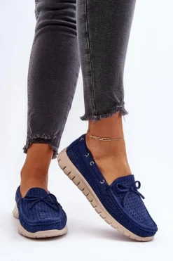 Buty damskie Vinceza Loafersy Damskie|Mokasyny Na Platformie*Mokasyny Damskie Z Kokardą Granatowe Reece Niebieski
