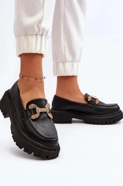 Sale Boto Mokasyny Damskie Z Ozdobą Czarne Gargi