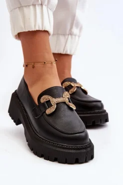 Sale Boto Mokasyny Damskie Z Ozdobą Czarne Gargi