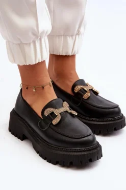 Sale Boto Mokasyny Damskie Z Ozdobą Czarne Gargi