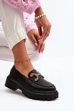 Sale Boto Mokasyny Damskie Z Ozdobą Czarne Gargi