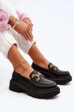 Sale Boto Mokasyny Damskie Z Ozdobą Czarne Gargi