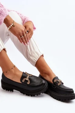 Sale Boto Mokasyny Damskie Z Ozdobą Czarne Gargi