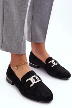 Damskie Buty Sergio Leone Mokasyny Damskie Z Ozdobą Czarne Camilena - Zamsz