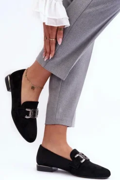 Damskie Buty Sergio Leone Mokasyny Damskie Z Ozdobą Czarne Camilena - Zamsz