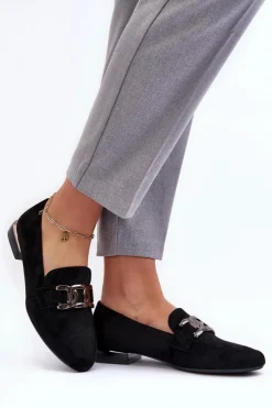 Damskie Buty Sergio Leone Mokasyny Damskie Z Ozdobą Czarne Camilena - Zamsz