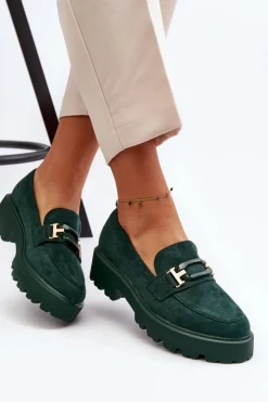 Boto Mokasyny Damskie Zamszowe*Mokasyny Damskie Z Ozdobą Ciemnozielone Omavia