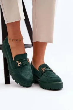 Boto Mokasyny Damskie Zamszowe*Mokasyny Damskie Z Ozdobą Ciemnozielone Omavia