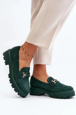 Boto Mokasyny Damskie Zamszowe*Mokasyny Damskie Z Ozdobą Ciemnozielone Omavia