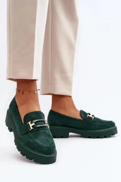 Boto Mokasyny Damskie Zamszowe*Mokasyny Damskie Z Ozdobą Ciemnozielone Omavia