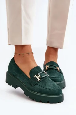 Boto Mokasyny Damskie Zamszowe*Mokasyny Damskie Z Ozdobą Ciemnozielone Omavia