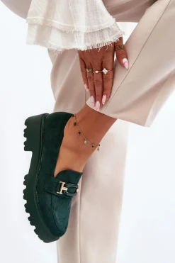 Boto Mokasyny Damskie Zamszowe*Mokasyny Damskie Z Ozdobą Ciemnozielone Omavia