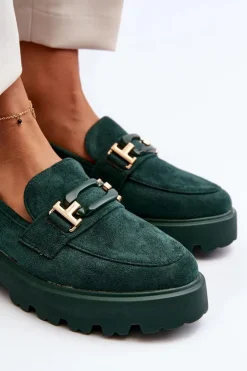 Boto Mokasyny Damskie Zamszowe*Mokasyny Damskie Z Ozdobą Ciemnozielone Omavia