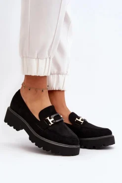 Damskie Boto Mokasyny Damskie Z Ozdobą Czarne Omavia