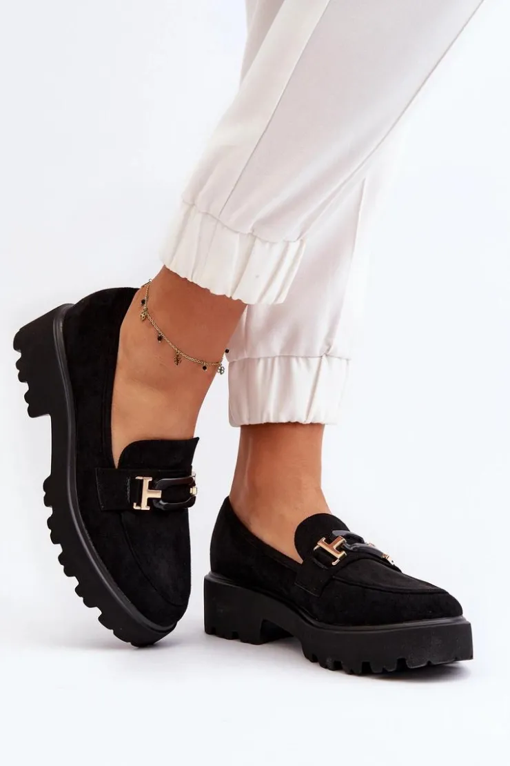 Damskie Boto Mokasyny Damskie Z Ozdobą Czarne Omavia