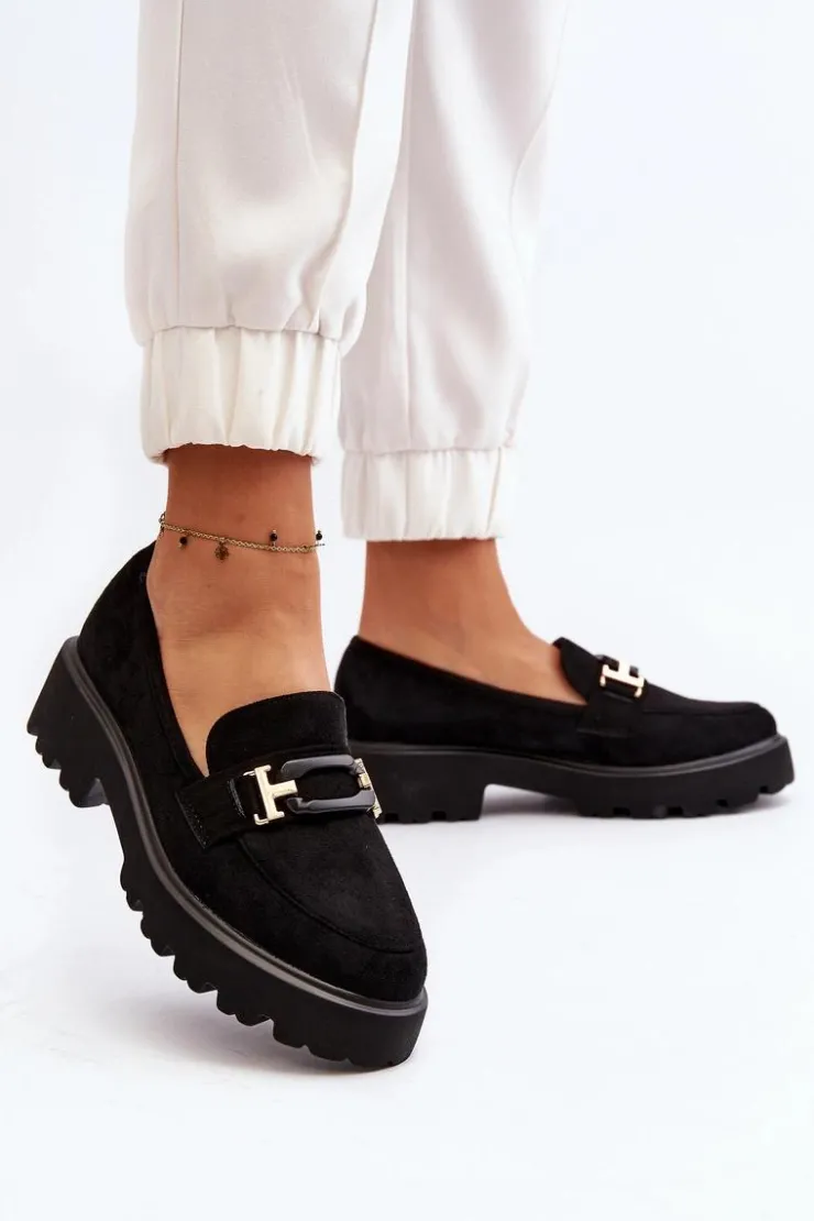 Damskie Boto Mokasyny Damskie Z Ozdobą Czarne Omavia