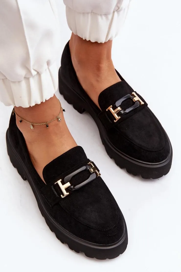 Damskie Boto Mokasyny Damskie Z Ozdobą Czarne Omavia