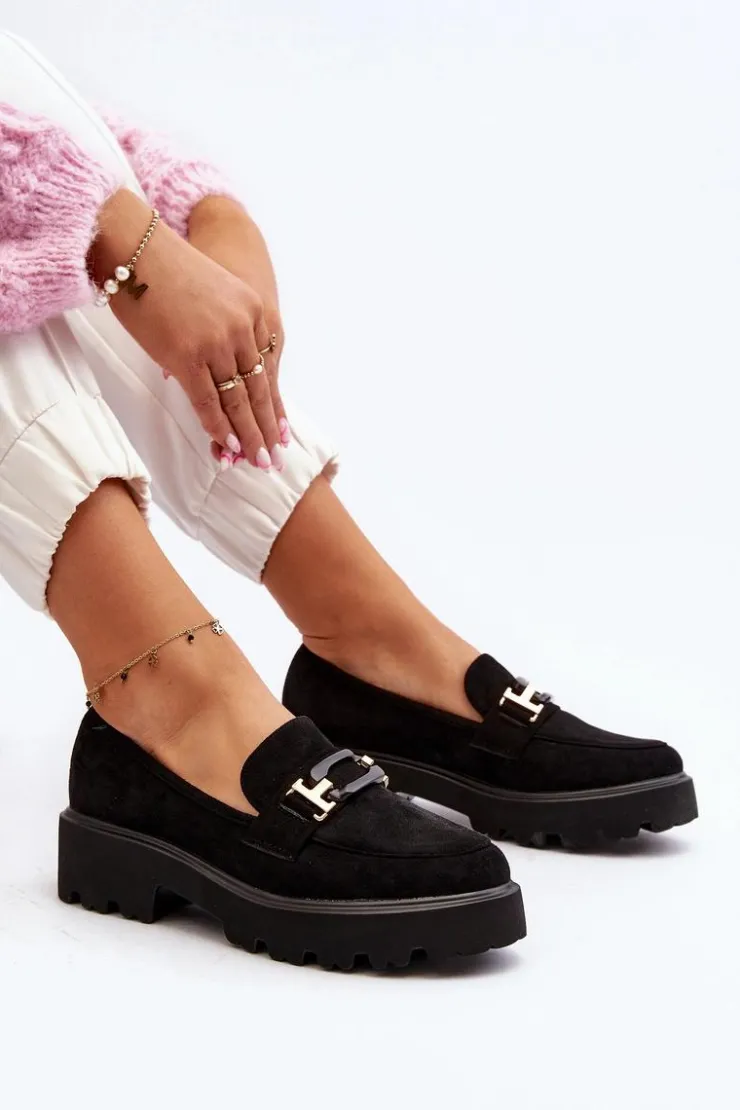 Damskie Boto Mokasyny Damskie Z Ozdobą Czarne Omavia