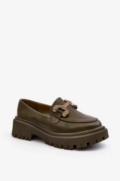 Damskie Boto Mokasyny Damskie Z Ozdobą Ciemnozielone Gargi