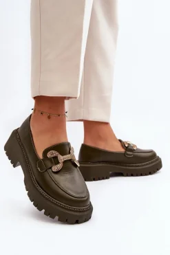 Damskie Boto Mokasyny Damskie Z Ozdobą Ciemnozielone Gargi