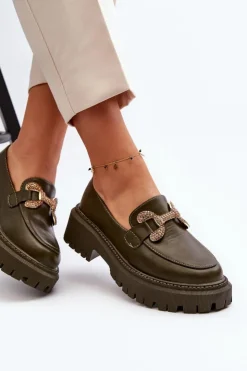 Damskie Boto Mokasyny Damskie Z Ozdobą Ciemnozielone Gargi