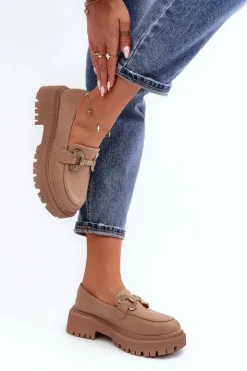 Damskie Boto Mokasyny Damskie Z Ozdobą Ciemnobeżowe Gargi