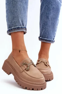 Damskie Boto Mokasyny Damskie Z Ozdobą Ciemnobeżowe Gargi