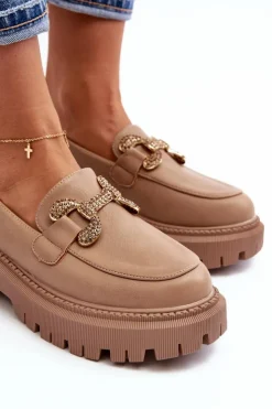 Damskie Boto Mokasyny Damskie Z Ozdobą Ciemnobeżowe Gargi