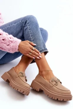 Damskie Boto Mokasyny Damskie Z Ozdobą Ciemnobeżowe Gargi