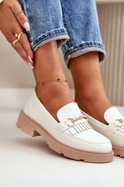 Damskie Boto Mokasyny Damskie Z Ozdobą Eko Skórzane Białe Tialorae