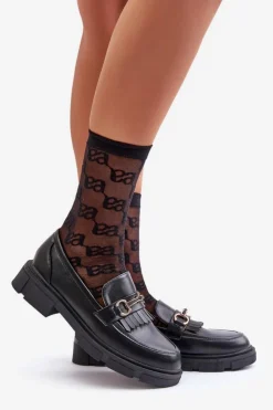 Hot Boto Mokasyny Damskie Z Ozdobą Eko Skórzane Czarne Tialorae Czarny