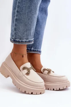 Boto Mokasyny Na Platformie|Mokasyny Damskie Zamszowe*Mokasyny Damskie Z Ozdobą Jasnobeżowe Gargi