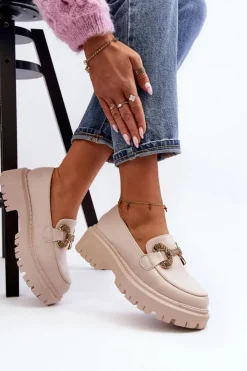 Boto Mokasyny Na Platformie|Mokasyny Damskie Zamszowe*Mokasyny Damskie Z Ozdobą Jasnobeżowe Gargi