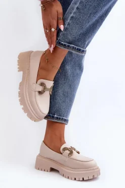 Boto Mokasyny Na Platformie|Mokasyny Damskie Zamszowe*Mokasyny Damskie Z Ozdobą Jasnobeżowe Gargi