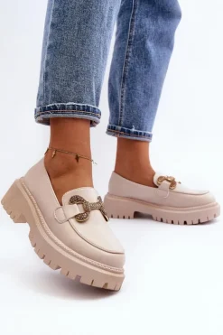 Boto Mokasyny Na Platformie|Mokasyny Damskie Zamszowe*Mokasyny Damskie Z Ozdobą Jasnobeżowe Gargi