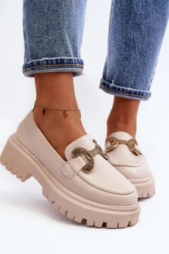 Boto Mokasyny Na Platformie|Mokasyny Damskie Zamszowe*Mokasyny Damskie Z Ozdobą Jasnobeżowe Gargi