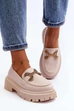 Boto Mokasyny Na Platformie|Mokasyny Damskie Zamszowe*Mokasyny Damskie Z Ozdobą Jasnobeżowe Gargi