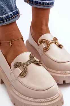 Boto Mokasyny Na Platformie|Mokasyny Damskie Zamszowe*Mokasyny Damskie Z Ozdobą Jasnobeżowe Gargi