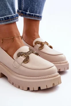 Boto Mokasyny Na Platformie|Mokasyny Damskie Zamszowe*Mokasyny Damskie Z Ozdobą Jasnobeżowe Gargi
